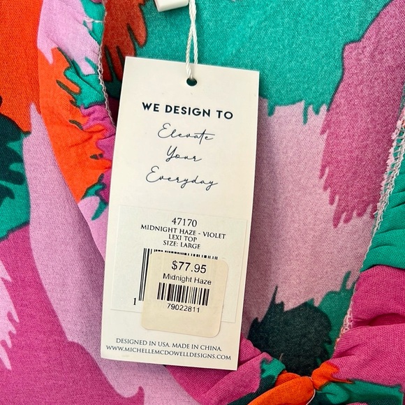 NWT Michelle McDowell Ruffle Top in Pink and Green - Picture 6 of 6